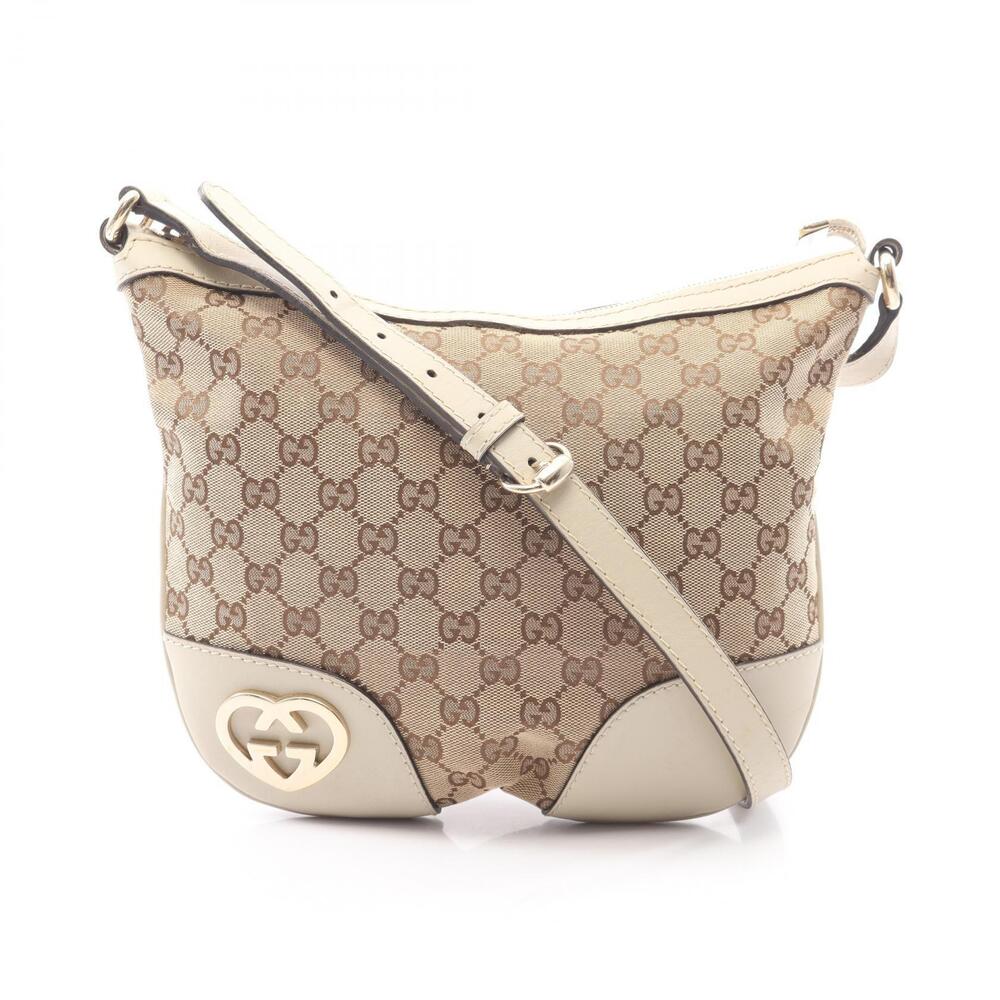 Gucci Lovely GG Canvas Leather Shoulder Bag Beige White